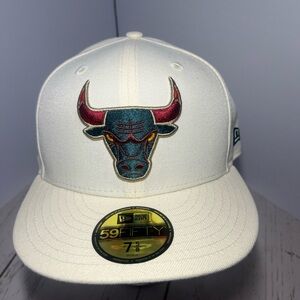 New Era 59FIFTY Chicago Bulls Cream Pink Fitted Hat 7 5/8 NBA Cap